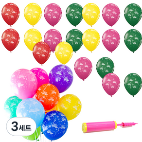 네오텍스 파티쇼 생일 인쇄 풍선 30cm 30p + 손펌프 세트, 랜덤 발송, 3세트