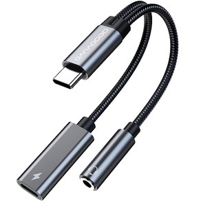 바라보고 USB C타입 이어폰 PD 60W 고속 충전 듀얼 젠더 3.5mm TA2B, 13cm, 그레이, 1개