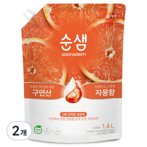 순샘 구연산 X 자몽향 주방세제, 1.4L, 2개