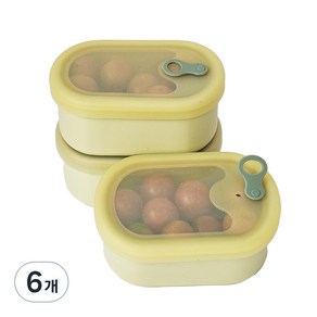 파미레 실리콘 반투명 스팀홀 타원형 밀폐용기 라임, 6개, 350ml