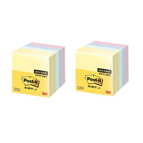 쓰리엠 알뜰팩 포스트잇 76 x 76 mm 654-5A 500p, 노랑+애플민트+크림블루+러블리핑크, 2개