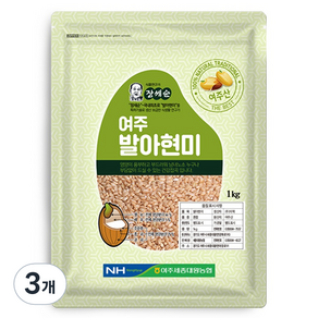 농협 장세순 여주 발아현미, 3개, 1kg