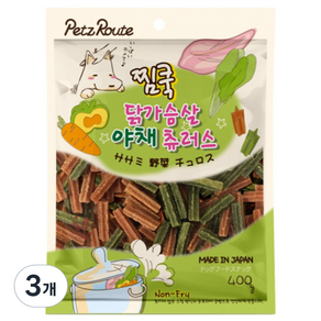 펫츠루트 찜쿡 츄러스 반려견 간식 400g, 닭가슴살 + 야채 혼합맛, 3개