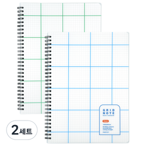 핑크풋 5000 PP 그리드 노트 5mm 2종 세트, 그린, 블루, 2세트