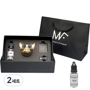 엠퓨처 불독 차량용 방향제 매트골드 + 에어프릴레쉬오일 15ml 2p + 선물 쇼핑백 대표, 2세트, 꽃향