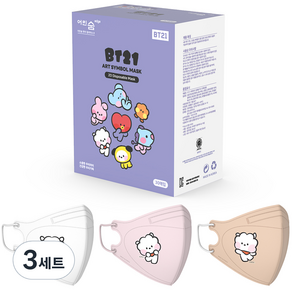 어린숨엣지 라인프렌즈 BT21 아트심볼 새부리형 컬러마스크 중형 RJ 미니니 3종 x 10p 세트