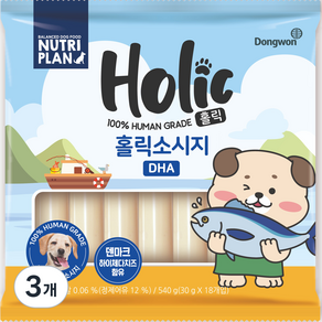 뉴트리플랜 홀릭소시지 DHA 강아지 간식 18개입, 혼합맛(어육/치즈), 540g, 3개