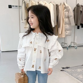 베이비맥스 여아용 곰돌이 자수 셔링 블라우스 R5374