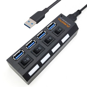 맥스틸 4구 개별스위치 고속 USB3.0 유전원 허브 MT-HU30, 혼합색상, 1개