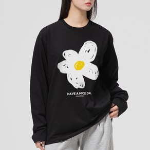 그랜피니 베이직 라운드 데이지 플라워 통기성 긴팔 티셔츠