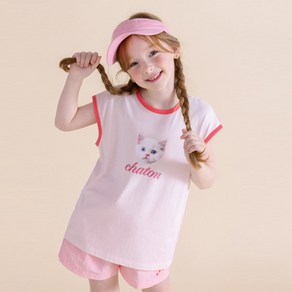 아이러브제이 여아용 냥이 배색 민소매 링거티