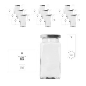 사각허브러그 꿀병 300g + 실버캡 + 심플밤꿀 스티커 L + 봉인 스티커, 10세트, 280ml