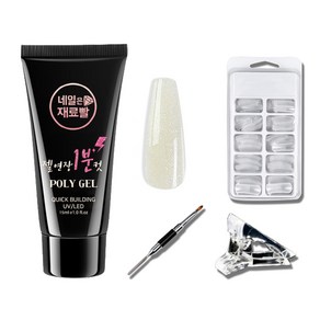 네일은재료빨 글리터 폴리젤 15ml + 일반팁 100p + 듀얼 브러쉬 + 클립 세트, 012, 1세트