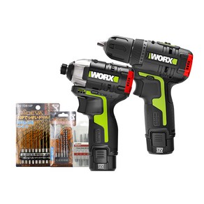 WORX PRO 12V 충전 임팩 + 드릴 콤보 키트 WU919 + 비트 콘크리트 5종 + 금속 10종 + 드라이버팁 5종 세트, 1세트