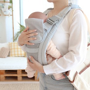 깨비다 메쉬 휴대용 아기띠 경량 파우치형, 그레이