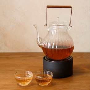 티이야기 내열유리 엔틱 티팟 세트, 혼합색상, 1세트, 티포트 650ml + 워머 + 플라워찻잔 2p
