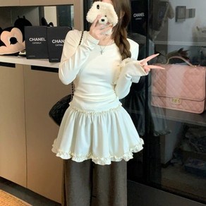 피어니스트 여성용 캉캉 프릴 원피스 롱 티셔츠