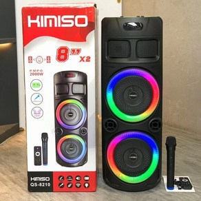 Kimiso QS-8210 더블 8 인치 스피커 2000W 피크 값 강력 다기능 노래방 블루투스 리모컨 및 마이크 포함, Black (Thanks), 1.Black