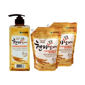 유한양행 아름다운 주방세제 현미깔끔설거지 용기1+리필2, 1개, 1.2kg