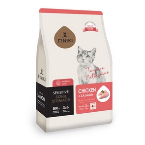 피니키 고양이 사료 센시티브 치킨&살몬 피모 소화건강 사료, 2kg, 1개, 닭+연어