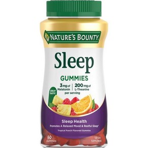 Natue's Bounty Sleep Gummies 3mg 및 L테아닌 200mg 100 약물 없는 수면 보조제 건강한 주기를 촉진 60개, 60 Count (Pack of 1), 1개