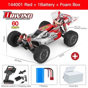 RC카 RC 자동차장난감 WLtoys 144001 144010 24G 레이싱 60 KMH 4WD 전기 고속 자동차 오프로드 드리프트 어린이용 원격 제어 장난감, 3) 144001 Red 1B 60KM, 1개