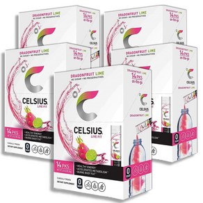 Celsius 셀시어스 온더고 에너지 파우더 무설탕 드래곤프룻 라임 14스틱 5팩, 80.36g, 5개