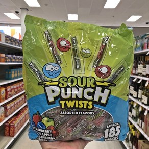 [미국직배송]사우어 펀치 트위스트 젤리 믹스 185개 대용량 (1.049kg) Sour Punch Twists Licorice Candy