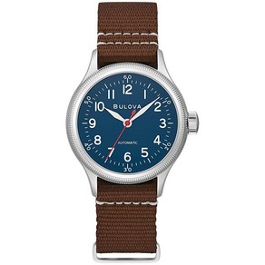 Bulova 남성용 밀리터리 A11 스테인리스 스틸 3핸드 해킹 오토매틱 시계 브라운 가죽 스트랩 및 블루 다이얼 스타일: 96A282 실버 오토매틱 시계, Bulova 남성용 밀리터리 A11 스테인리스 스틸 3