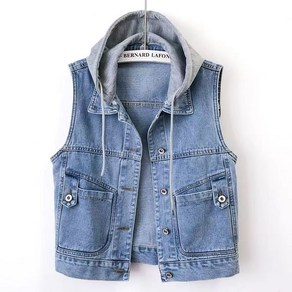 여성 탈부착 후드 데님 조끼 데일리 캐주얼 베스트 Women's Vest