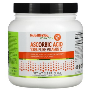 NutiBiotic 이뮨 아스코르브산 100% 순수 비타민C 결정질 파우더 1kg(2.2lb), 1개, 1kg