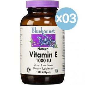 Bluebonnet 블루보넷 내추럴 비타민 E 1000iu 믹스트 토코페롤 함유 100개입 3팩 Vitamin 1000 Iu Mixed, 3개, 100정