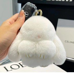 폭신폭신 천연털 토끼인형 10cm 가방고리