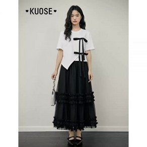 KUOSE 쿠오세스커트 블랙 메쉬 레이스 캉캉 여름