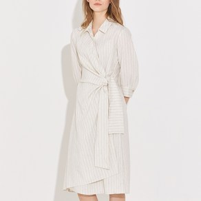 [W9][French Linen] 스트라이프 랩셔츠 드레스