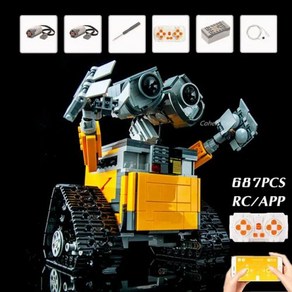 WALL E Pixa 귀여운 RC 로봇 Wall-E 드로이드 만화 피규어 모델 빌딩 블록 브릭 DIY 장난감 선물 687 개, 1개