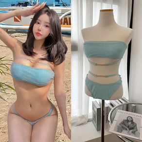 [유유존] 언더골드비키니 비치웨어 여성 세트 여름 수영복 바다, M(55-66), 언더골드비키니_민트