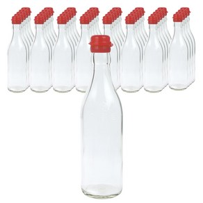 가인글로벌 투명 기름병350 + 코벤트캡 빨강 유리병 참기름병 용기, 40개, 350ml