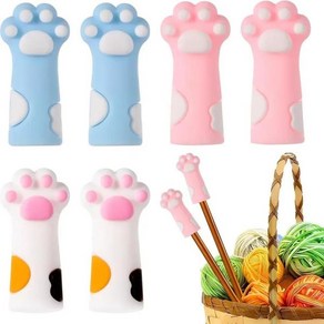 6pcs 고양이 발 뜨개질 바늘 스토퍼 실리콘 귀여운 포인트 캡 보호대 스티치 팁 커버 11 17 사이즈 0.31 0.5인치 바늘용 악세사리