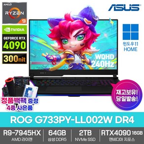 ASUS 게이밍 노트북 ROG STRIX SCAR 17 G733PY-LL002W DR4 삼성64GB램 SSD2TB R9-7945HX RTX4090 240Hz, WIN11 Home, 64GB, 2TB, 블랙