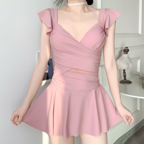 아로하블루 셔링 시스루 여성 원피스 모노키니 수영복, 핑크