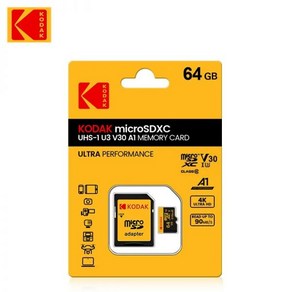 SD카드 KODAK 마이크로 SD 메모리 카드 512GB 256GB 최대 90MB/s 클래스 10 U3 32GB 64GB 128GB TF 4K HD USB 리더 어댑터, [01] 64GB, 1개