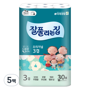 잘풀리는집 오리지널 3겹 고급롤화장지, 27m, 30롤, 5개