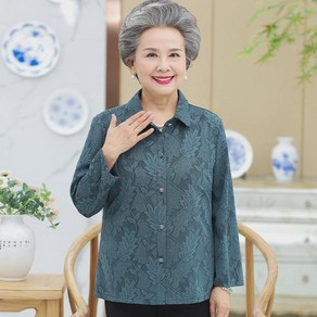 중장년 춘추셔츠 여할머니옷 긴팔 칼라 아우터 60세 엄마옷 상의 70세 노인옷 QOYO