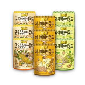 길림양행 HBAF 허니버터 와사비맛 군옥수수맛아몬드 40g x 3개 세트(총9개), 40g X3개 (총9개), 9개