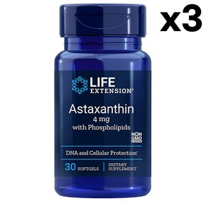 Life Extension 라이프익스텐션 아스타잔틴 4mg 30정 3팩 Astaxanthin with Phospholipids, 3개