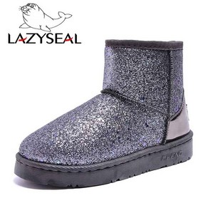 어그부츠 양모 양털 숏 UGG 부츠 LazySeal-스팽글 천 겨울 스노우 부츠 따뜻한 플러시 여성 플랫 밑창 신