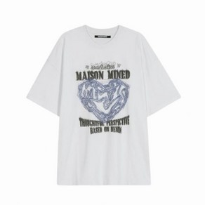 매장상품 MAISON MINED 메종미네드 반팔티 DOODLE HEART HALF T WHITE GREYISH BLUE 313325