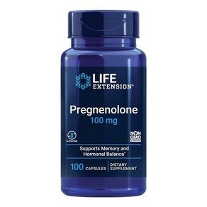 Life Extension 라이프익스텐션 프레그네놀론 100mg 호르몬 균형 장수 - 기억력 인지 지원 보충제 GMO 프리 글루텐 프리 100캡슐 290355, 1개, 100정