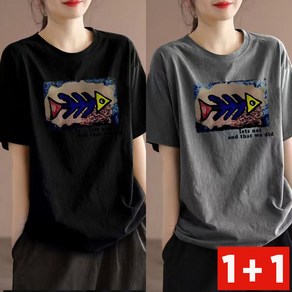 SELEAD 순면 반팔 캐주얼 티셔츠 여성 반팔 티 프린팅티셔츠 빅사이즈티셔츠 여름티셔츠 루즈핏티셔츠